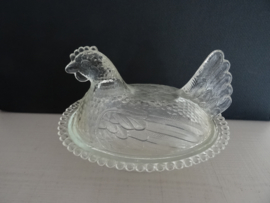 Vintage glazen schaaltje kip - VERKOCHT