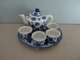 Miniatuur serviesje - blauw/wit