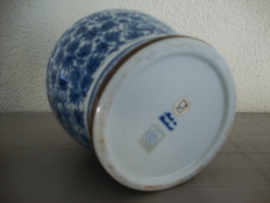 Dekselpot blauw wit - Thailand - bronzen strip - VERKOCHT