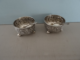 Vintage peper- en zoutstel - verzilverd - met losse lepels - VERKOCHT