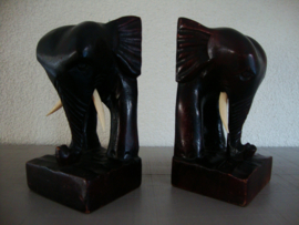 Vintage boekensteunen olifant - hout - VERKOCHT