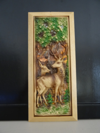 Vintage schilderijtje hertjes - kunststof - Germany - VERKOCHT