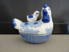 Schaaltje kip - blauw/wit - VERKOCHT
