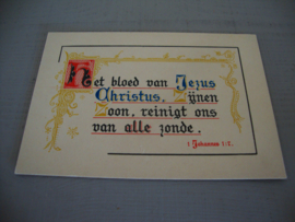 Ansichtkaart - tekst 1 Johannes 1:7 - religie - kalligrafie - VERKOCHT