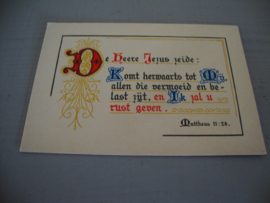 Ansichtkaart - Matteüs 11:28  - religie - kalligrafie - VERKOCHT