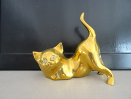 Beeldje poes - kat - koper of messing - VERKOCHT