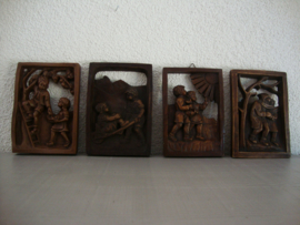 Set van 4 - Stenen schilderijtjes - vintage - VERKOCHT