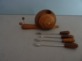 Slak Coctailprikkers-houder - hout - vintage - VERKOCHT
