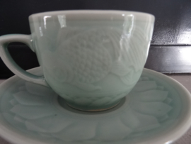 Kop en schotels Celadon - koi karper - VERKOCHT