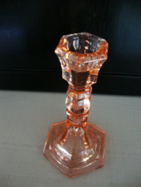 Kandelaar glas - zalm - vintage - VERKOCHT