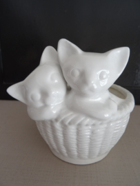Vintage bloempotje - poes - kat - wit - VERKOCHT
