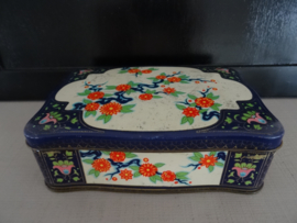 Blik - trommel - donkerblauw - bloemen - VERKOCHT