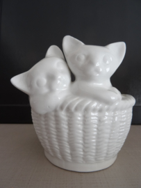 Vintage bloempotje - poes - kat - wit - VERKOCHT