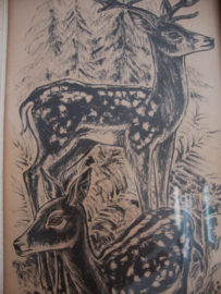 Vintage schilderijtje - hertjes - Cocky - VERKOCHT
