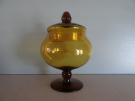 Glazen potje - amber - dekselpotje - VERKOCHT
