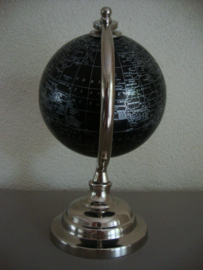 Wereldbol globe zwart / rvs - VERKOCHT