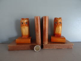 Vintage boekensteunen uil - hout - VERKOCHT