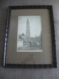 Ets / tekening Onze Lieve Vrouwentoren Amersfoort - VERKOCHT