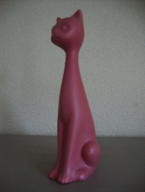 Vintage beeldje poes kat - roze - aardewerk - VERKOCHT