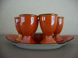 Vintage oranje eierdopjes met onderschaaltje - VERKOCHT