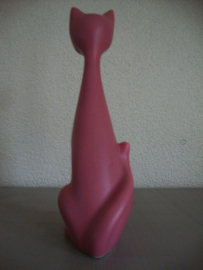 Vintage beeldje poes kat - roze - aardewerk - VERKOCHT