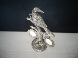Vintage fotolijstje aan tak met vogel - zilverkleurig