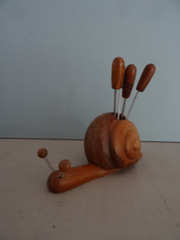Slak Coctailprikkers-houder - hout - vintage - VERKOCHT