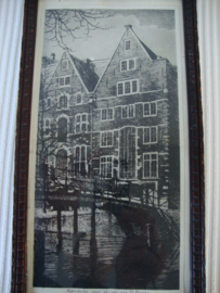 Reproductie naar de ets van D. Harting - O.Z. Voorburgwal Amsterdam - VERKOCHT