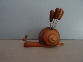 Slak Coctailprikkers-houder - hout - vintage - VERKOCHT
