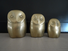 Set van 3 vintage uiltjes - koper of messing - VERKOCHT