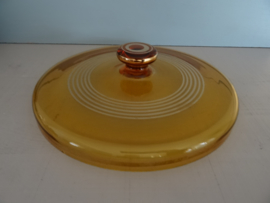 Vintage dekselschaal - glas - amber met goudkleur - VERKOCHT