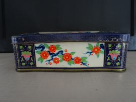 Blik - trommel - donkerblauw - bloemen - VERKOCHT