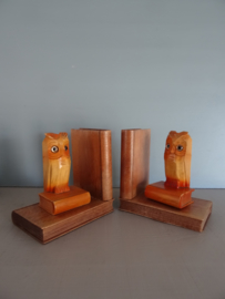 Vintage boekensteunen uil - hout - VERKOCHT