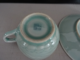 Kop en schotels Celadon - koi karper - VERKOCHT