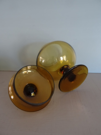 Glazen potje - amber - dekselpotje - VERKOCHT