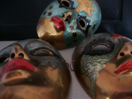 3 koperen maskers - Venetiaans - vintage - VERKOCHT