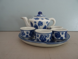 Miniatuur serviesje - blauw/wit