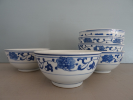 Rijstkommen - Chinees - blauw/wit - bloemenrand - VERKOCHT