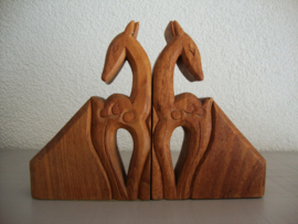 Vintage boekensteunen hert - hertje - hout - VERKOCHT