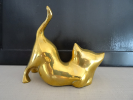 Beeldje poes - kat - koper of messing - VERKOCHT