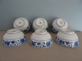 Rijstkommen - Chinees - blauw/wit - bloemenrand - VERKOCHT