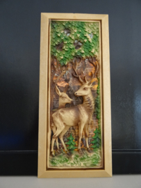 Vintage schilderijtje hertjes - kunststof - Germany - VERKOCHT