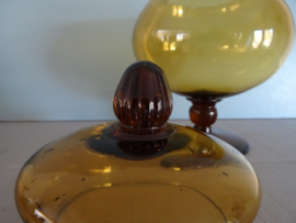 Glazen potje - amber - dekselpotje - VERKOCHT