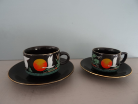 Vintage kop en schotel - zwart - vogel - Chinees -  VERKOCHT