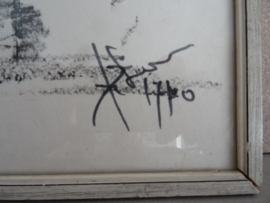 Schilderijtje - prent - tekening - zwart/wit - Joegoslavie