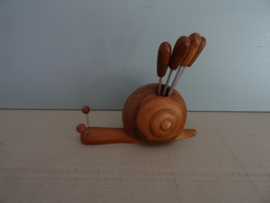 Slak Coctailprikkers-houder - hout - vintage - VERKOCHT