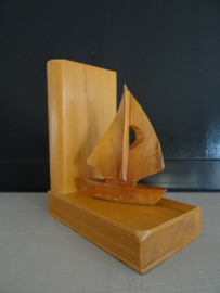 Vintage boekensteun - boot - hout - VERKOCHT