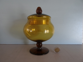 Glazen potje - amber - dekselpotje - VERKOCHT