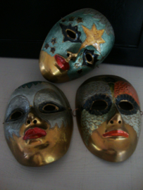 3 koperen maskers - Venetiaans - vintage - VERKOCHT