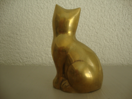Koperen beeldje poes kat - VERKOCHT